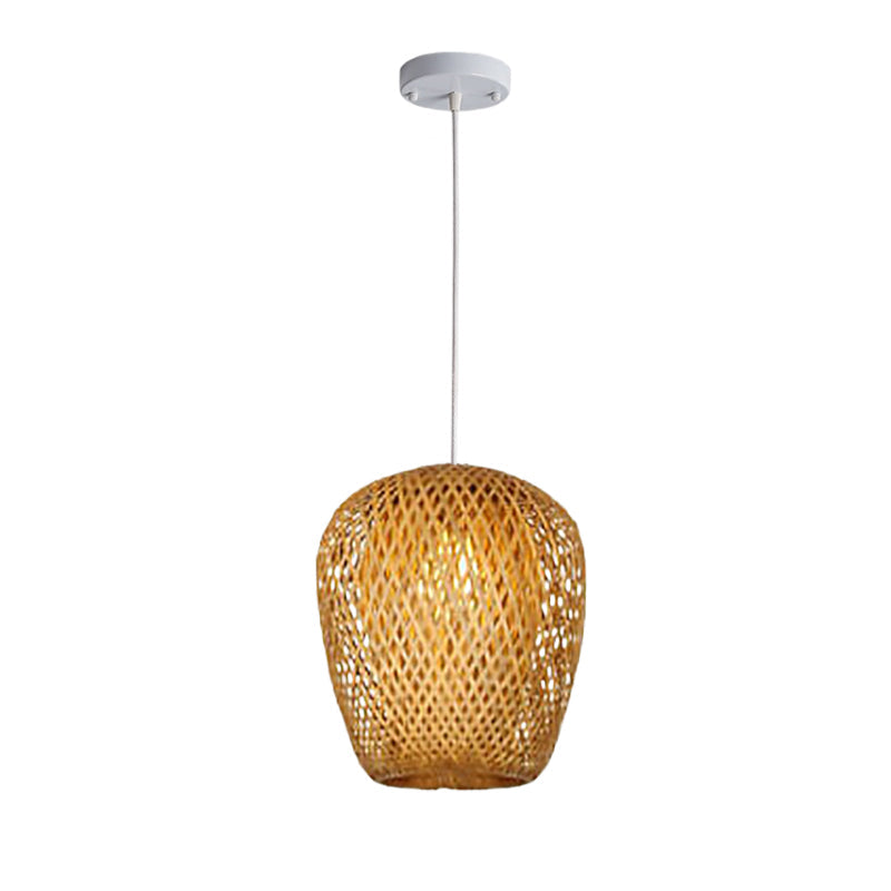 Vintage Bamboo Metal Weaving Round Pendant Light for Living Room