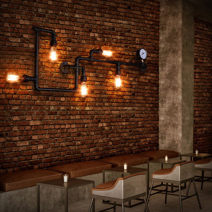 Industrial Maze Pipe 5-Light Wall Sconce Lamp - Vintage Rustic Lighting for Home Decor, Loft, or Bar, Unique Wall Fixture, Modern Industrial Style