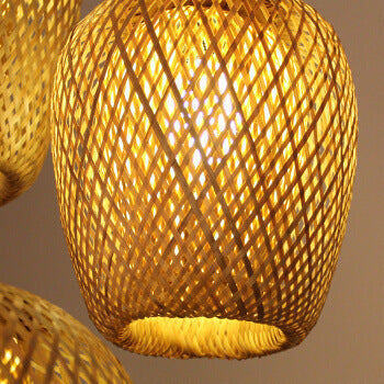 Vintage Bamboo Metal Weaving Round Pendant Light for Living Room