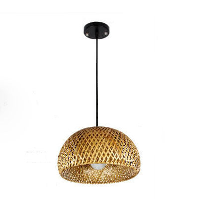 Vintage Bamboo Metal Weaving Round Pendant Light for Living Room