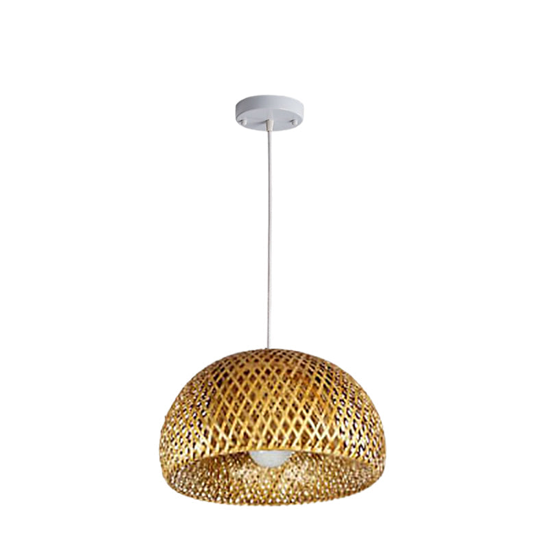 Vintage Bamboo Metal Weaving Round Pendant Light for Living Room