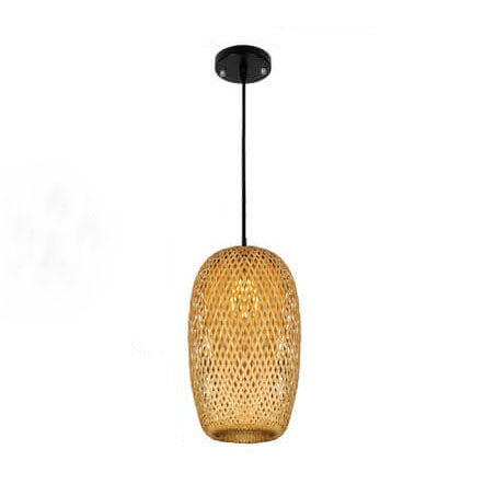 Vintage Bamboo Metal Weaving Round Pendant Light for Living Room