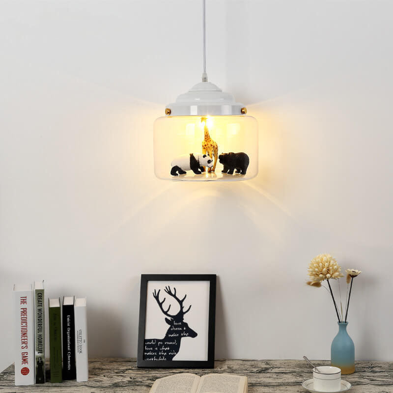 Cartoon Animal Glass 1-Light Little Zoo Pendant Lights for Kids Room Decor, Nursery Lighting, Playroom Ceiling Fixture, Cute Animal Design, Adorable Pendant Light for Children’s Room, Colorful Zoo-Themed Lighting Accessory