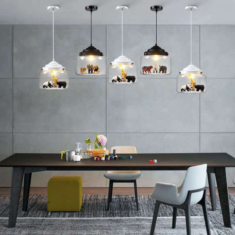 Cartoon Animal Glass 1-Light Little Zoo Pendant Lights for Kids Room Decor, Nursery Lighting, Playroom Ceiling Fixture, Cute Animal Design, Adorable Pendant Light for Children’s Room, Colorful Zoo-Themed Lighting Accessory