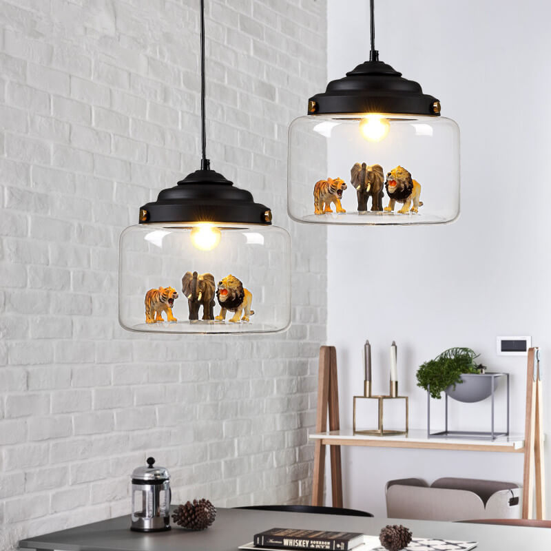 Cartoon Animal Glass 1-Light Little Zoo Pendant Lights for Kids Room Decor, Nursery Lighting, Playroom Ceiling Fixture, Cute Animal Design, Adorable Pendant Light for Children’s Room, Colorful Zoo-Themed Lighting Accessory