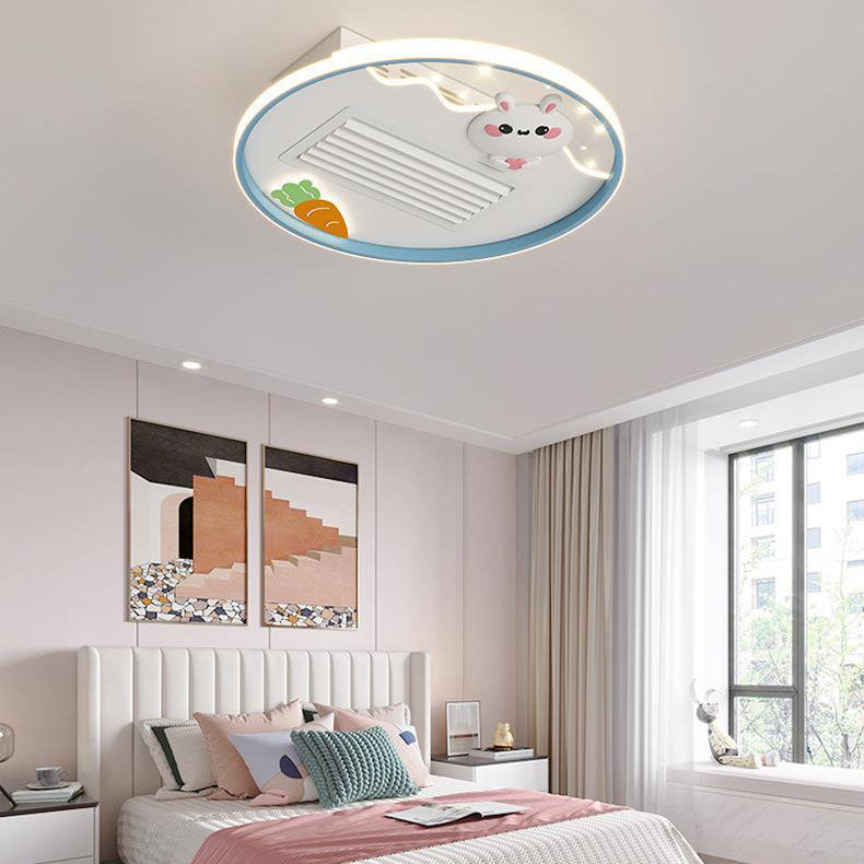 Contemporary Acrylic Astronaut Moon LED Ceiling Fan Light - Kids Bedroom Flush Mount, Invisible Bladeless Design.