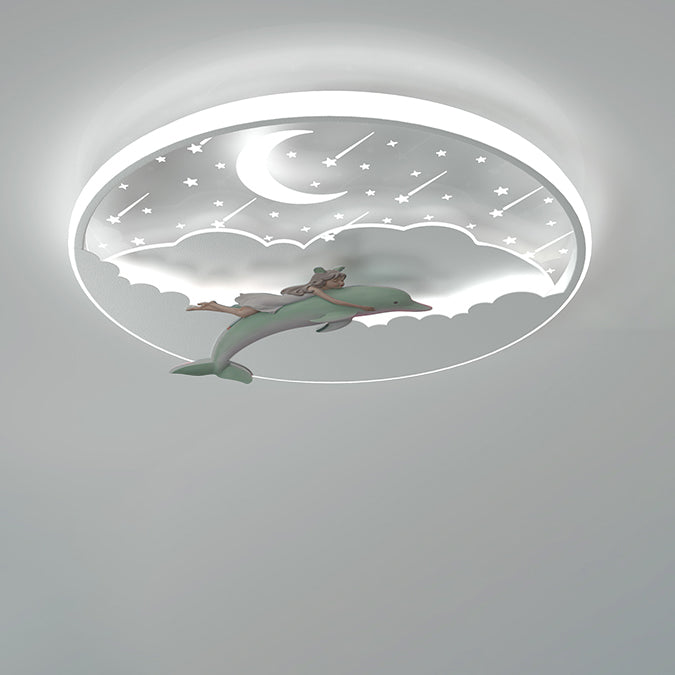 Modern Art Deco Dolphin Round LED Flush Mount Ceiling Light for Living Room
