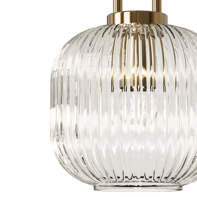 Contemporary Nordic Oval Pumpkin Pendant Light - Striped Glass & Stainless Steel 1-Light for Living Room