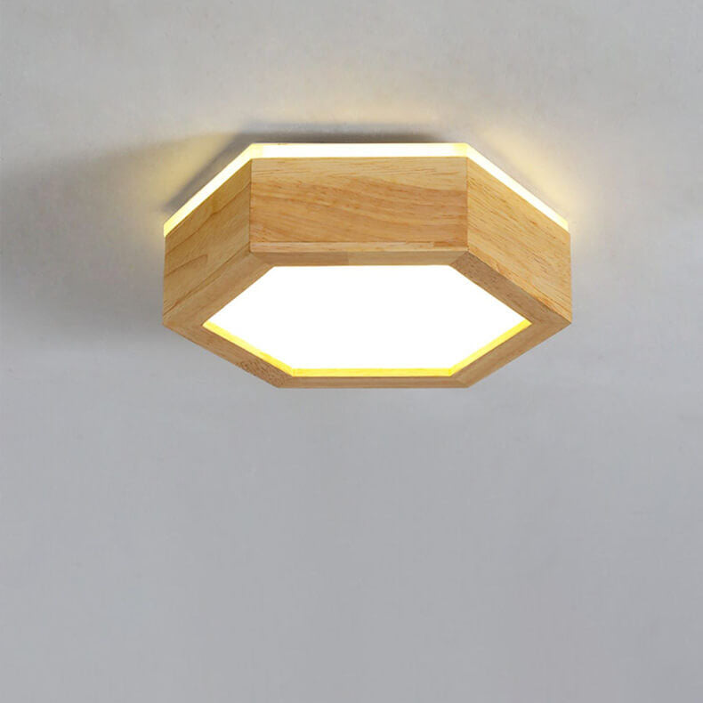 Modern Wooden Hexagonal LED Ceiling Light - Flush Mount Design