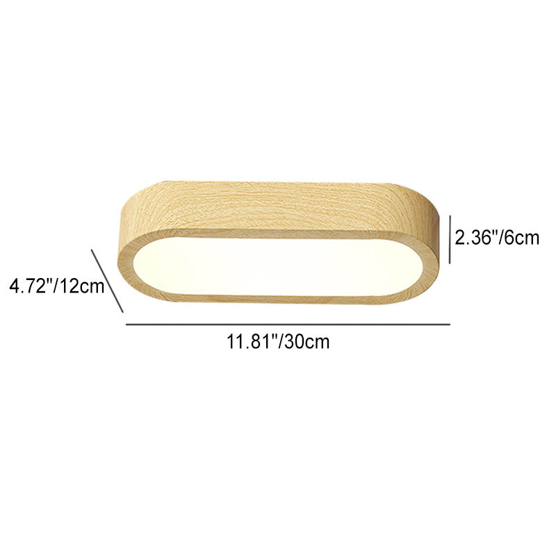Modern Minimalist Oval Wood Grain LED Flush Mount Ceiling Light for Hallway