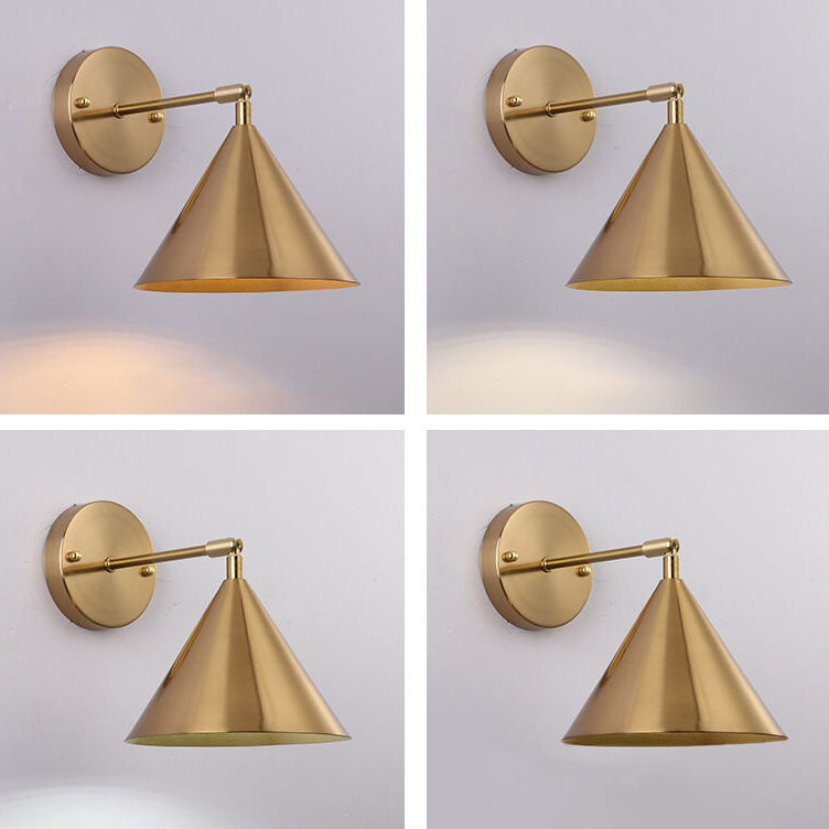 Industrial Iron Brass Cone Wall Sconce Lamp - 1-Light Contemporary Design for Living Room