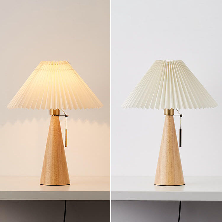 Japanese Minimalist Vintage Pleated Wooden Fabric LED Lamp