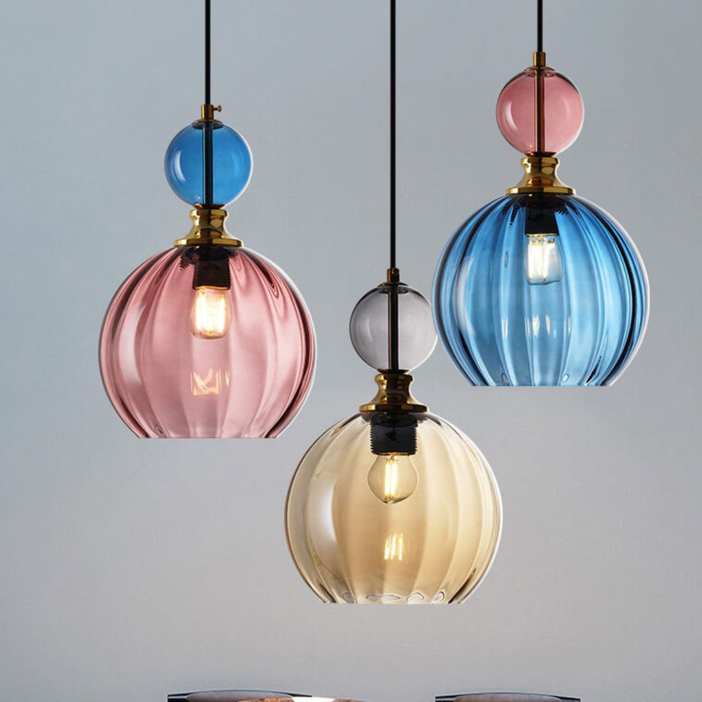 Danish Creative Stripes Round Glass 1/3 Light Chandelier - Modern Lighting Fixture, Unique Design, Home Décor, Elegant Illumination