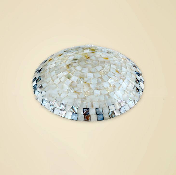 Tiffany Mediterranean Mosaic Shell LED Flush Mount Light for Living Room