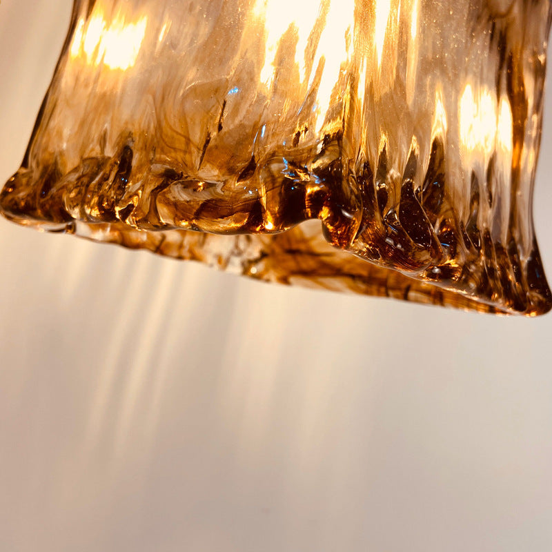 Vintage Amber Glass Brass Pendant Light 1-Light Ceiling Fixture