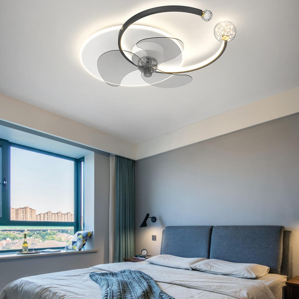 Luxury Double Ring LED Flush Mount Ceiling Fan Light Combination