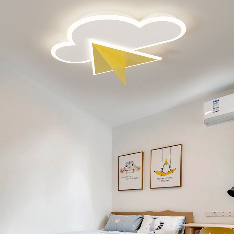 Creative Cartoon Clouds Airplane LED Kids Flush Mount Ceiling Light for Nursery, Playroom, Modern Child's Bedroom, Unique Sky Themed Lighting, Adorable Children's Room Decor, Energy Efficient Lighting Fixture, Fun Airplane and Cloud Design, Safe for Kids