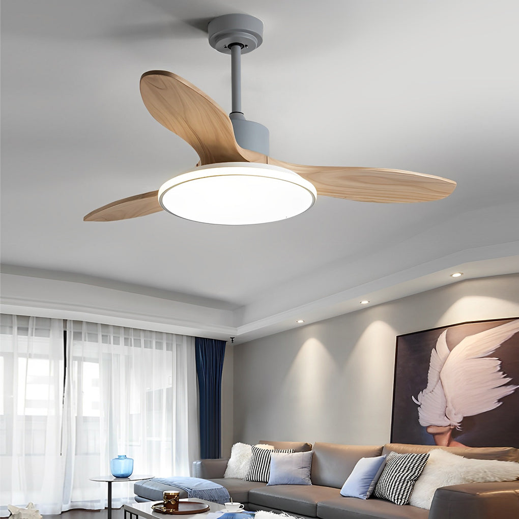 Wood Mute Dimmable LED Nordic Ceiling Fan Light with Remote Control