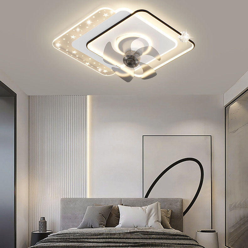 Contemporary Iron Acrylic LED Round Square Ceiling Fan Light for Bedroom
