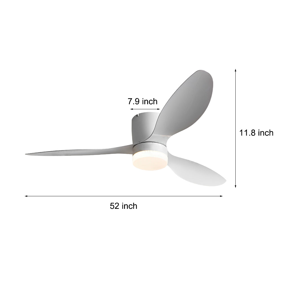 52 Inch LED Dimmable Modern Ceiling Fan with Remote - Silent 3 Blade Design
