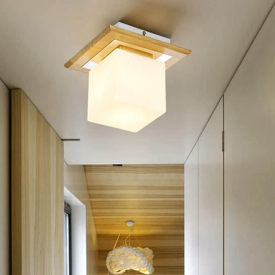 Modern Nordic Minimalist Wood Circular Square Semi-Flush Mount Ceiling Light