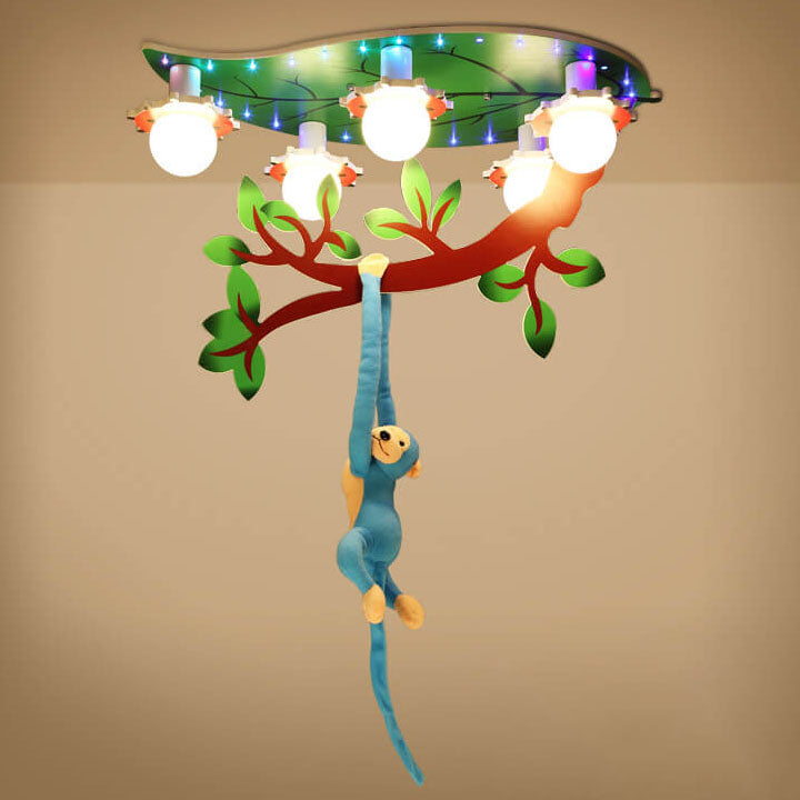 Contemporary Monkey Leaf Acrylic 5-Light Flush Mount Ceiling Light for Kids' Bedroom
