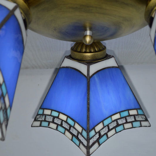 Tiffany Style Stained Glass 3-Light Semi-Flush Mount Light Fixture