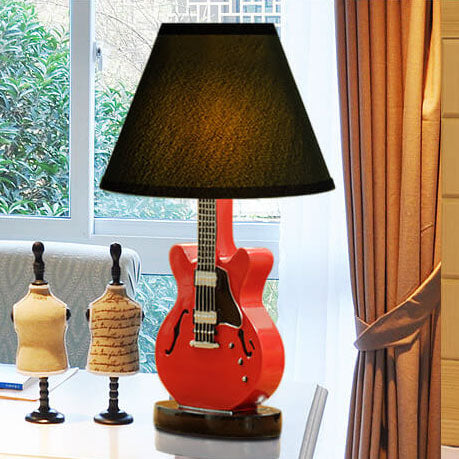 Cartoon Creative Fabric Shade Guitar 1-Light Table Lamp, Unique Children's Bedroom Lighting, Musical Theme Décor, Fun Nursery Lamps, Playful Home Office Lighting, Kid-Friendly Table Lamps, Stylish Modern Lamp for Music Lovers, Vibrant Decorative Lighting