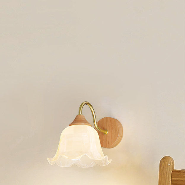 Contemporary Nordic Iron Glass Striped Round Log Wall Sconce - 1-Light Lamp for Living Room & Bedroom