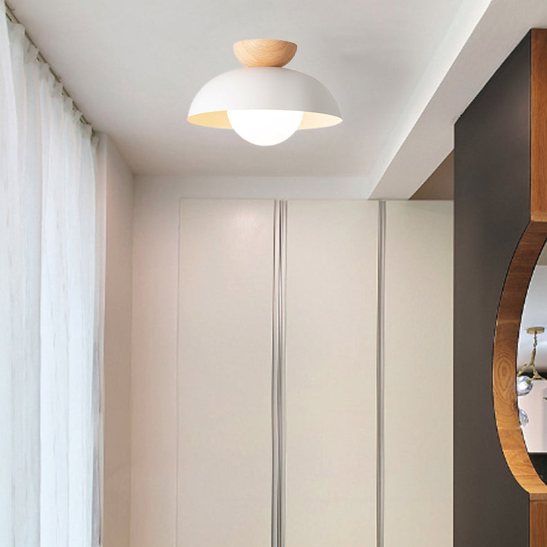 Modern Minimalist Round Iron Glass Semi-Flush Mount Ceiling Light for Living Room