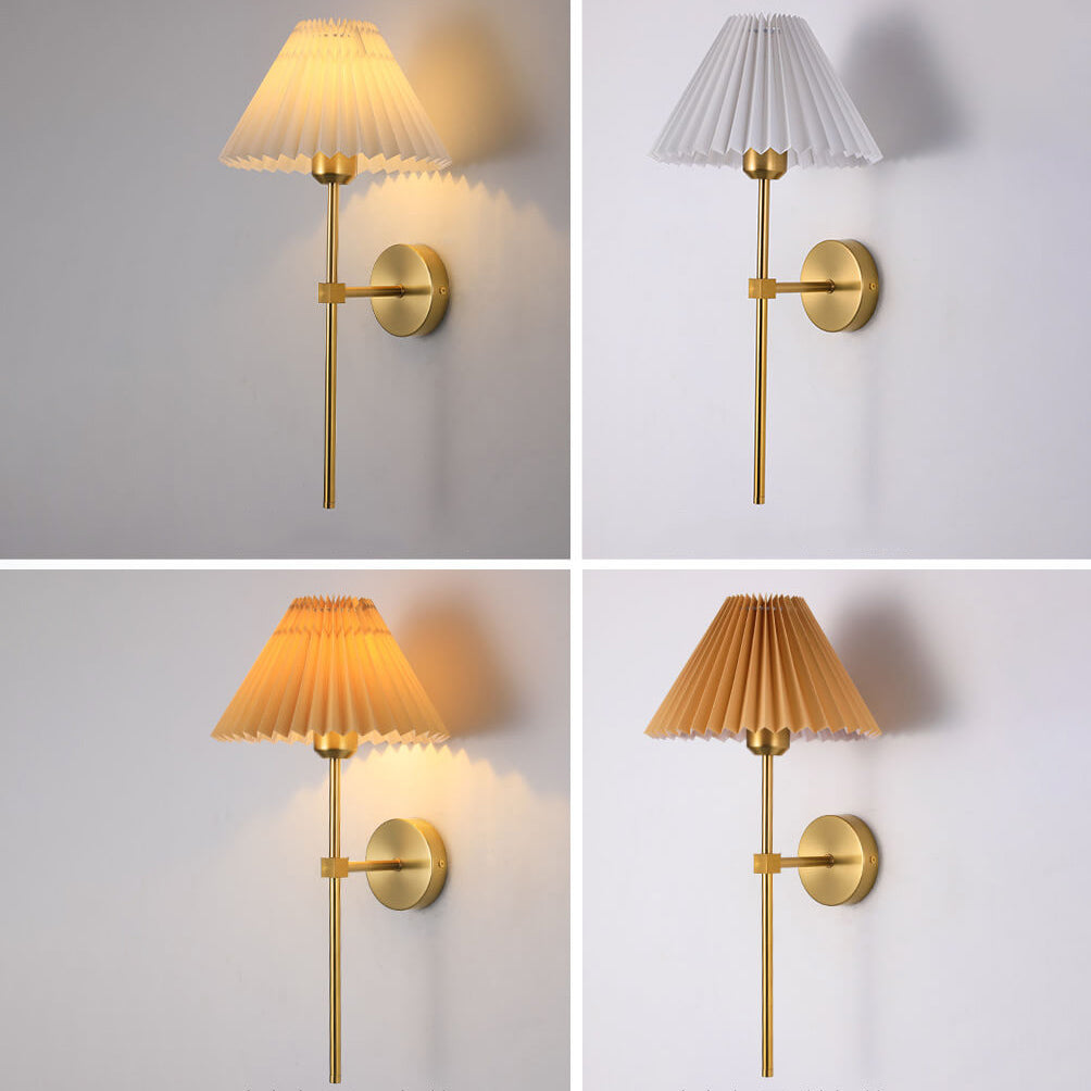 Vintage Pleated Fabric Shade Wall Sconce Lamp - Straight Arm 1-Light Design