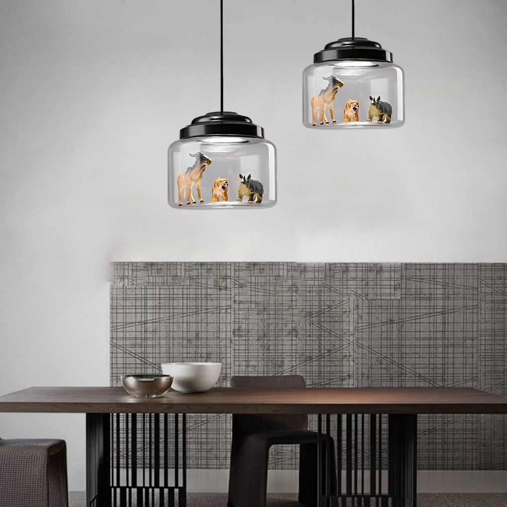 Personality Animal Model LED Pendant Light - Modern Black Decor Glass Jar