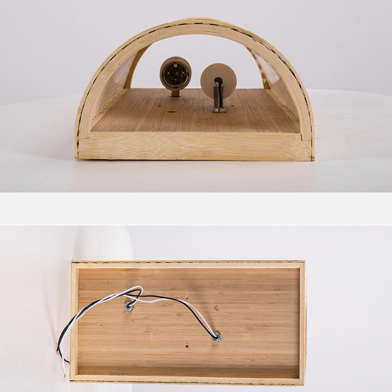Traditional Japanese Bamboo Wall Sconce Lamp - Semicircular Cylinder, 2-Light for Bedside Lighting