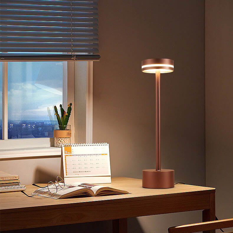 Modern Minimalist Cylindrical Metal Acrylic USB LED Table Lamp - Stylish Desk Lighting, Rechargeable Nightstand Lamp, Contemporary Home Decor, Dimmable Brightness, USB Powered, Elegant Bedroom Ambiance, Sleek Modern Design, Portable LED Lamp, Home Office