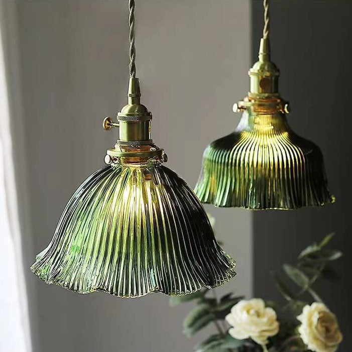 Nordic Minimalist Copper Glass Pendant Light - 1-Light Walnut Flower Design