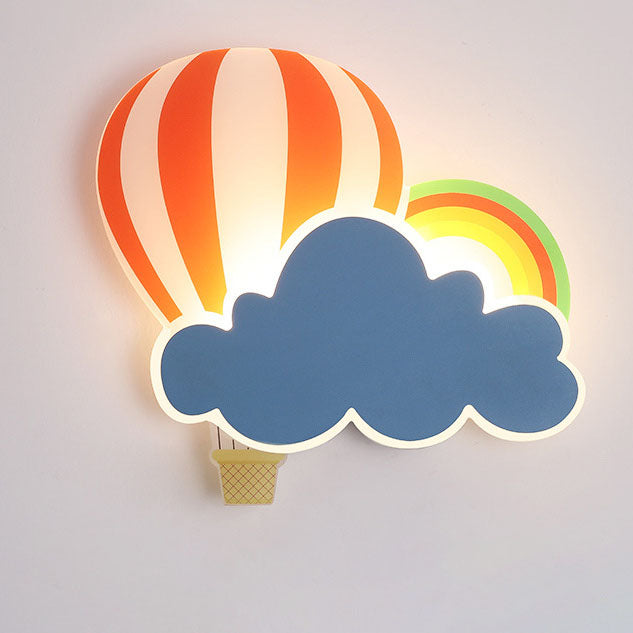 Contemporary Hot Air Balloon Clouds LED Wall Sconce Lamp for Kids Bedroom, Modern Iron Acrylic Wall Light, Cute Nursery Decor, Unique Children's Room Lighting, Cloud and Balloon Design Wall Lamp, Decorative Kids Room Lighting Fixture, Playful Bedroom Wall