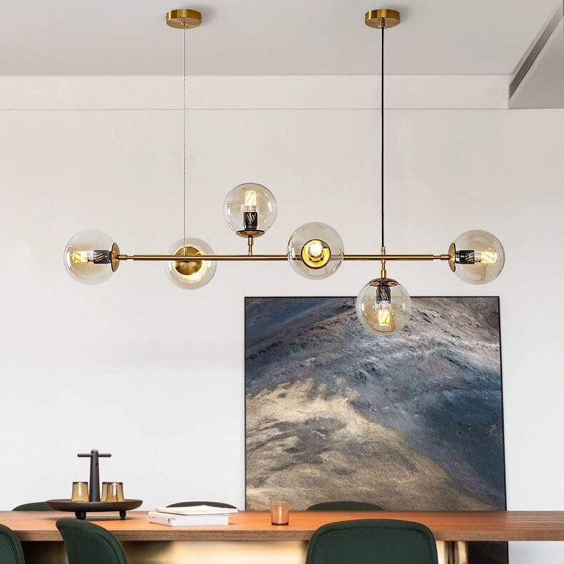 Nordic Minimalist Colorful Glass Orb 6-Light Island Chandelier