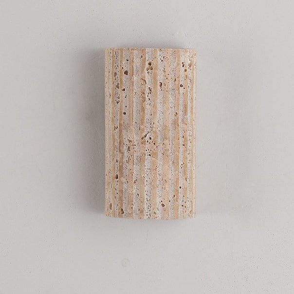 Traditional Japanese Striped Beige Travertine Semicircle LED Wall Sconce for Living Room - Waterproof Decor Lighting