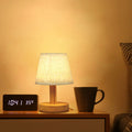 Contemporary Nordic Round Wood Fabric LED Table Lamp for Bedroom