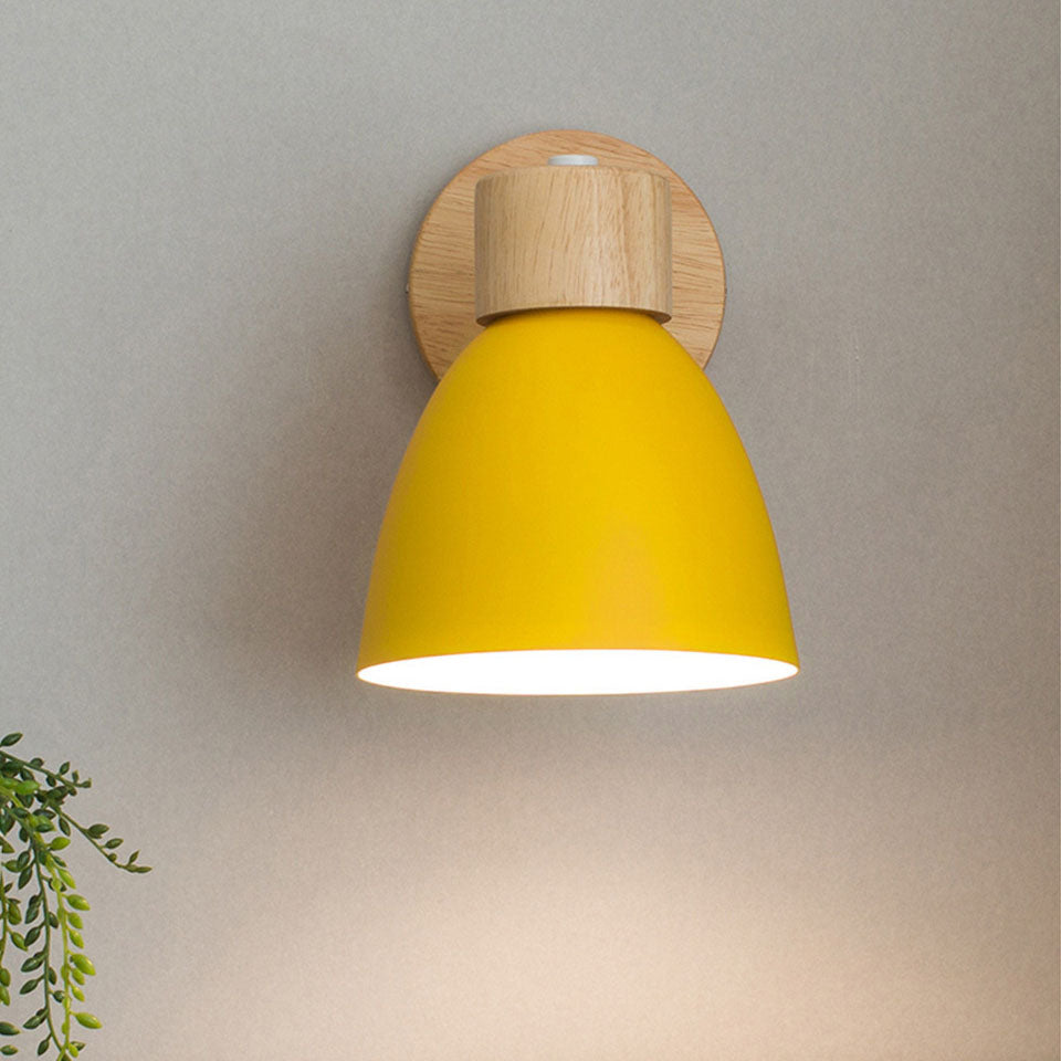 Modern Minimalist Macaron Iron Wood Wall Sconce Lamp - 1-Light Solid Color Design