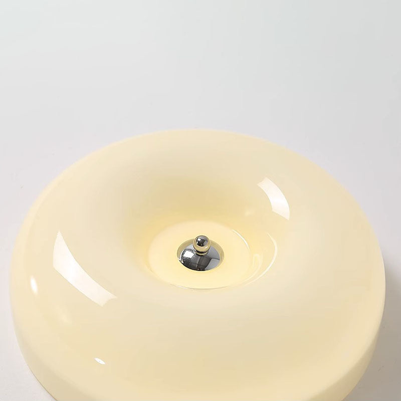 Contemporary Nordic Creamy Yellow Pudding Glass Shade Iron LED Flush Mount Ceiling Light