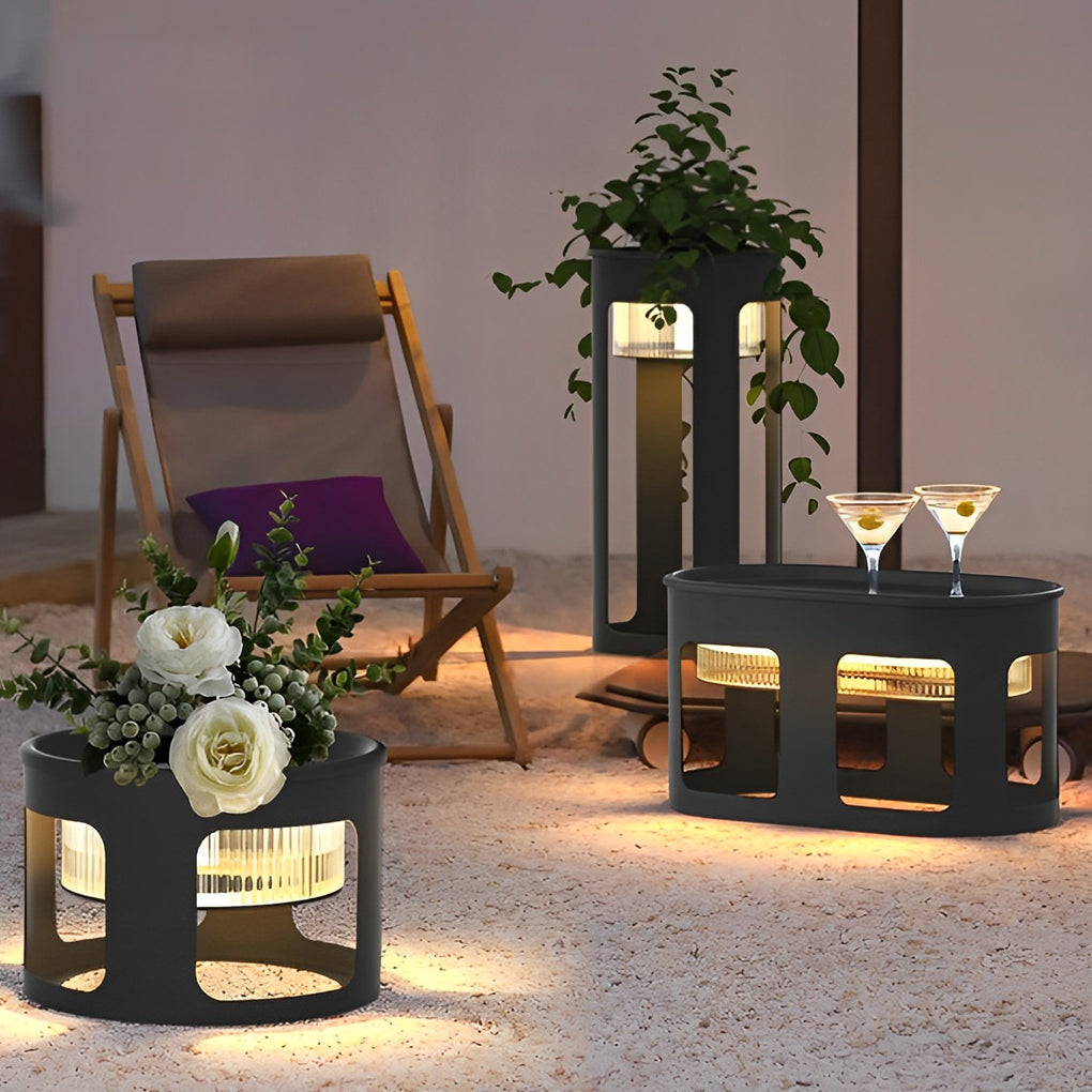 Round Table Lamp with Solar-Powered LED Under-Table Lighting for Outdoor Use