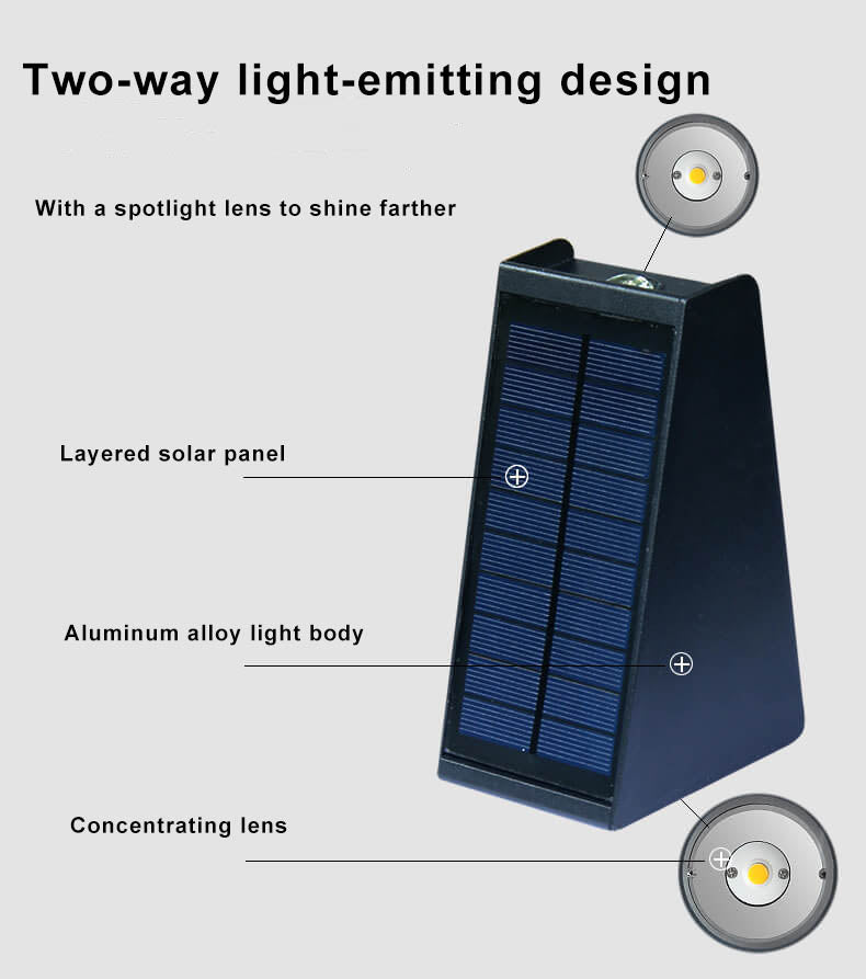 Solar Outdoor Waterproof LED Wall Sconce - Up & Down Lights