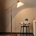 Vintage Fabric Cone Floor Lamp, Metal and Ash Wood, 1-Light for Bedroom