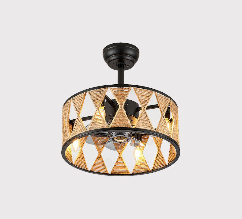 Industrial Hemp Rope Cylinder 4-Light Ceiling Fan Fixture