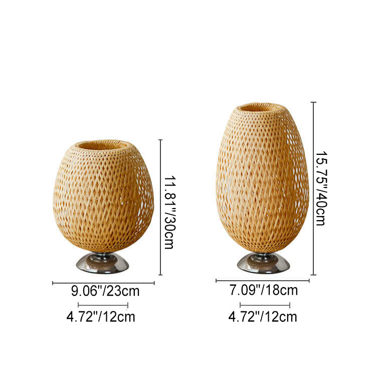 Traditional Chinese Moso Bamboo Iron Weaving Oval Table Lamp - 1-Light for Bedroom