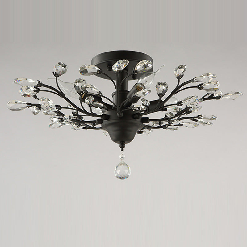 Traditional European Iron Crystal Semi-Flush Mount Ceiling Light - 4/5/6 Lights for Living Room