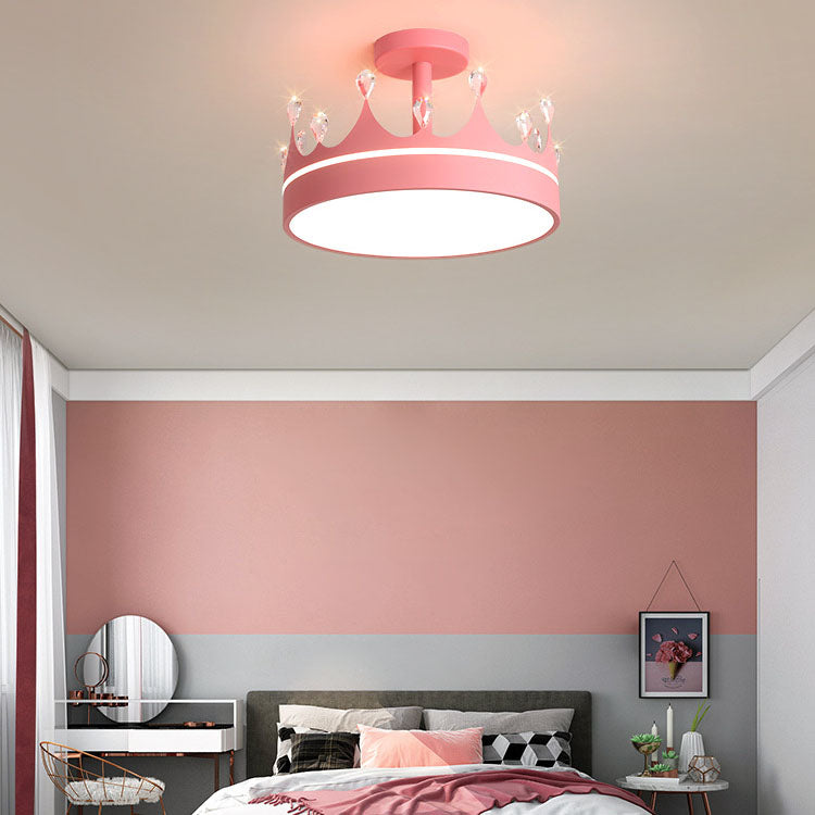 Contemporary Creative Cartoon Crown LED Kids Semi-Flush Mount Ceiling Light for Bedroom, Cute Nursery Lighting Fixture, Stylish Children's Room Decor, Energy-Efficient LED Ceiling Lamp, Modern Crown Design, Fun and Playful Kids Lighting, Bright and Cheerf