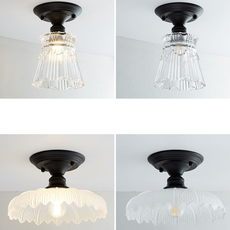 Contemporary Nordic Iron Glass Floral Round Geometry Semi-Flush Mount Light for Living Room & Bedroom