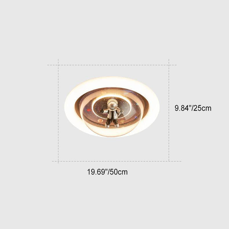 Contemporary Cartoon Planet Resin Astronaut Acrylic Round Shade LED Kids Flush Mount Ceiling Light for Bedroom, Nursery Ceiling Fixture, Space Theme Room Decor, Childrens Lighting, Modern Kids Bedroom Illumination, Fun Astronaut Design, Colorful Space Adv